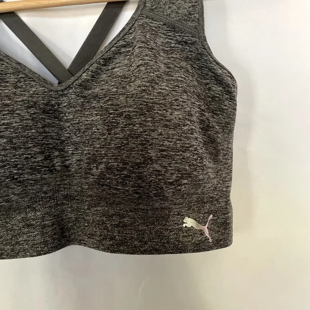 Puma gray padded sports bra crossover back nylon women's size XL casual athletic
